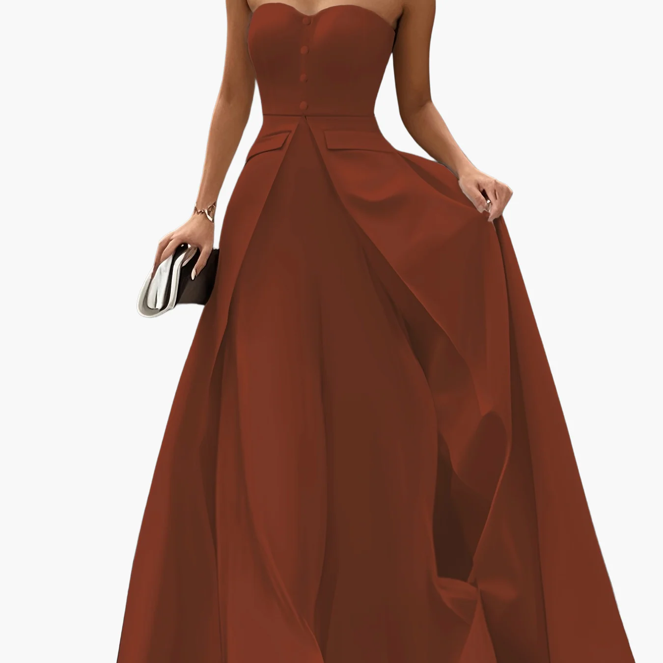 Damen Elegantes Abendkleid mit Bandeau-Oberteil und Knopfleiste – Perfekt für festliche Anlässe - Image 15