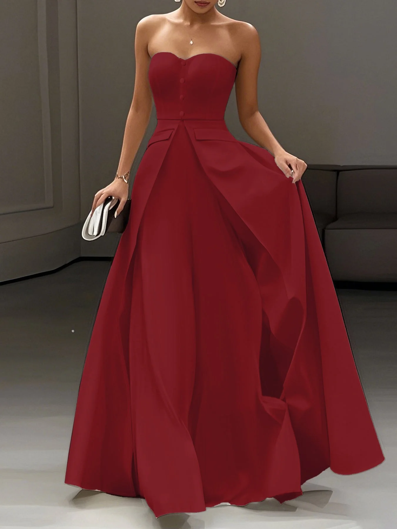 Damen Elegantes Abendkleid mit Bandeau-Oberteil und Knopfleiste – Perfekt für festliche Anlässe - Image 4