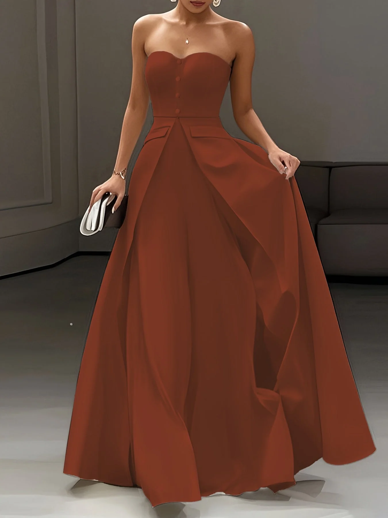 Damen Elegantes Abendkleid mit Bandeau-Oberteil und Knopfleiste – Perfekt für festliche Anlässe - Image 5