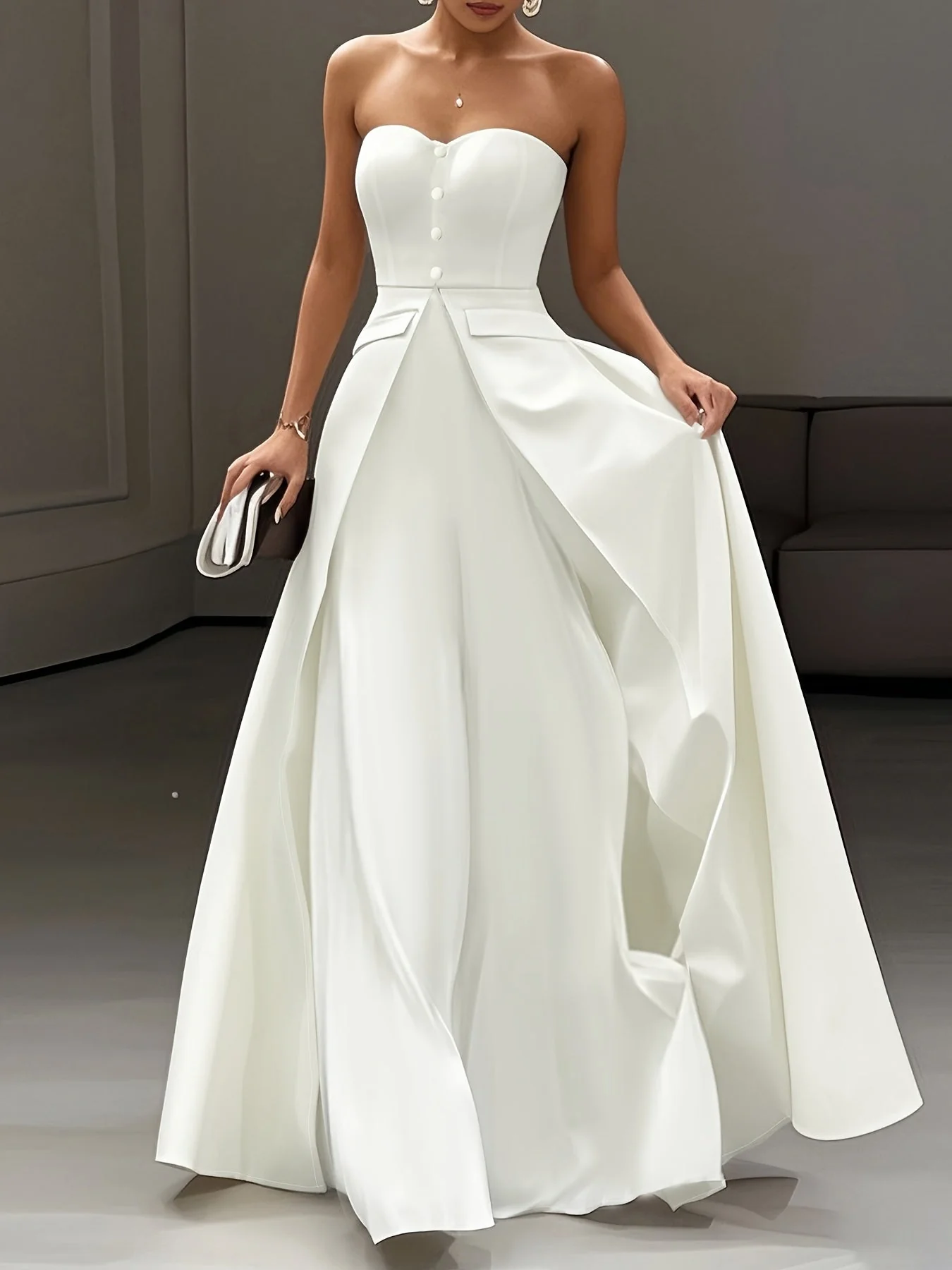 Damen Elegantes Abendkleid mit Bandeau-Oberteil und Knopfleiste – Perfekt für festliche Anlässe - Image 6