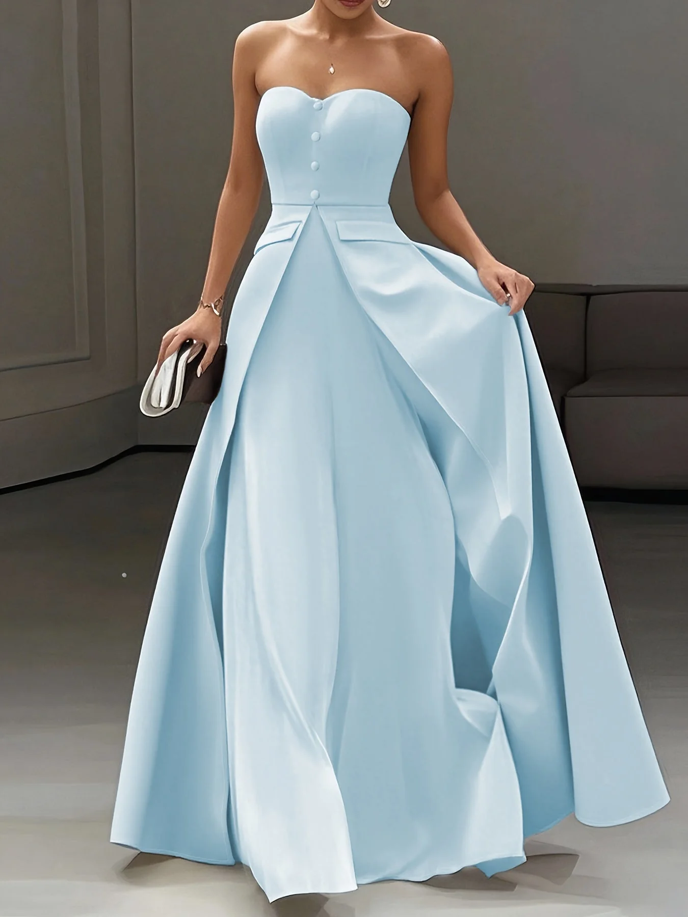 Damen Elegantes Abendkleid mit Bandeau-Oberteil und Knopfleiste – Perfekt für festliche Anlässe - Image 7