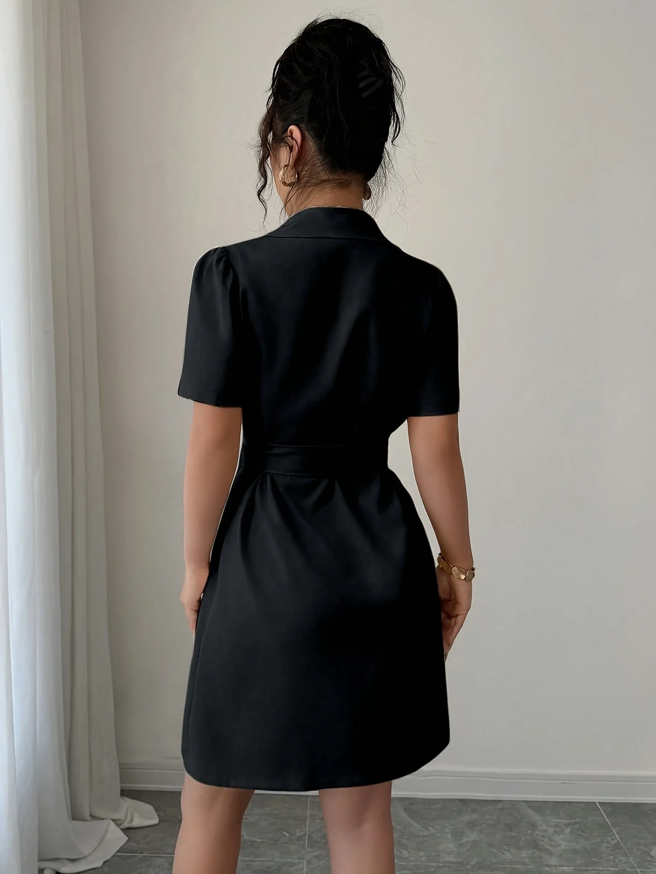 Damen Elegantes Blazer-Kleid mit Gürtel und kurzen Ärmeln – Business & Anlassmode - Image 6