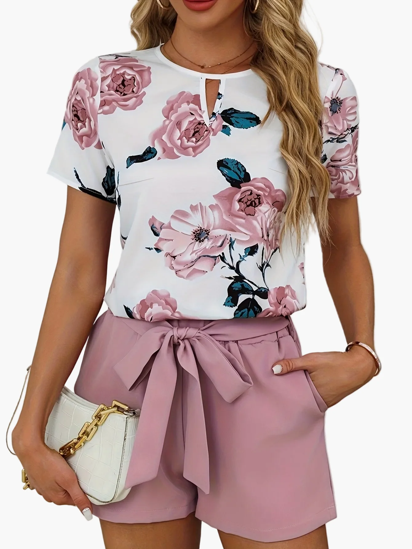 Damen Elegantes Blumenprint-Set mit Gürtel – Perfekt für Frühling und Sommer - Image 6