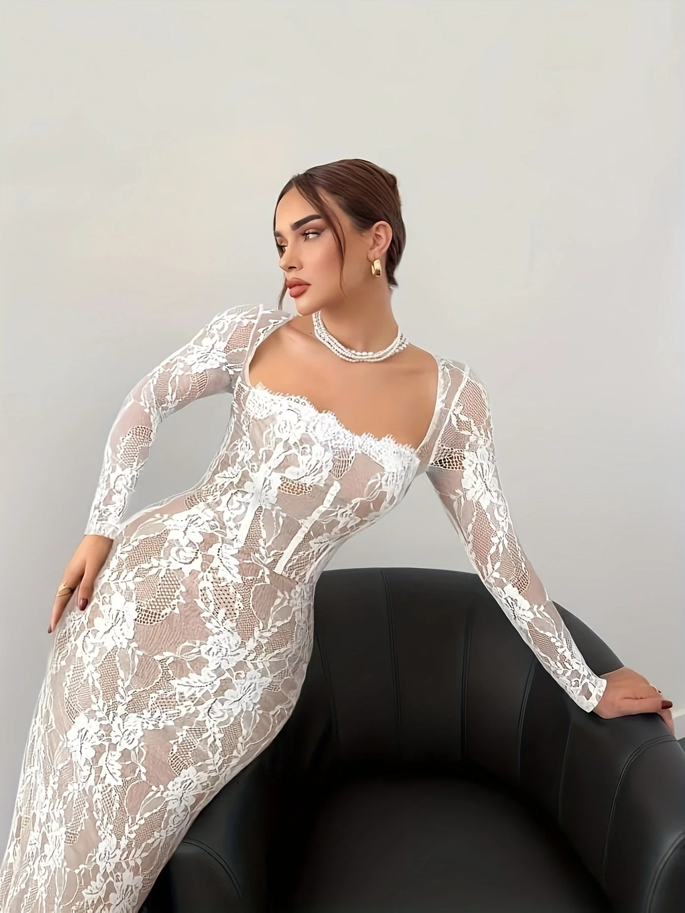 Damen Elegantes Bodycon Abendkleid mit Spitze und Langarm – Perfekt für besondere Anlässe - Image 2