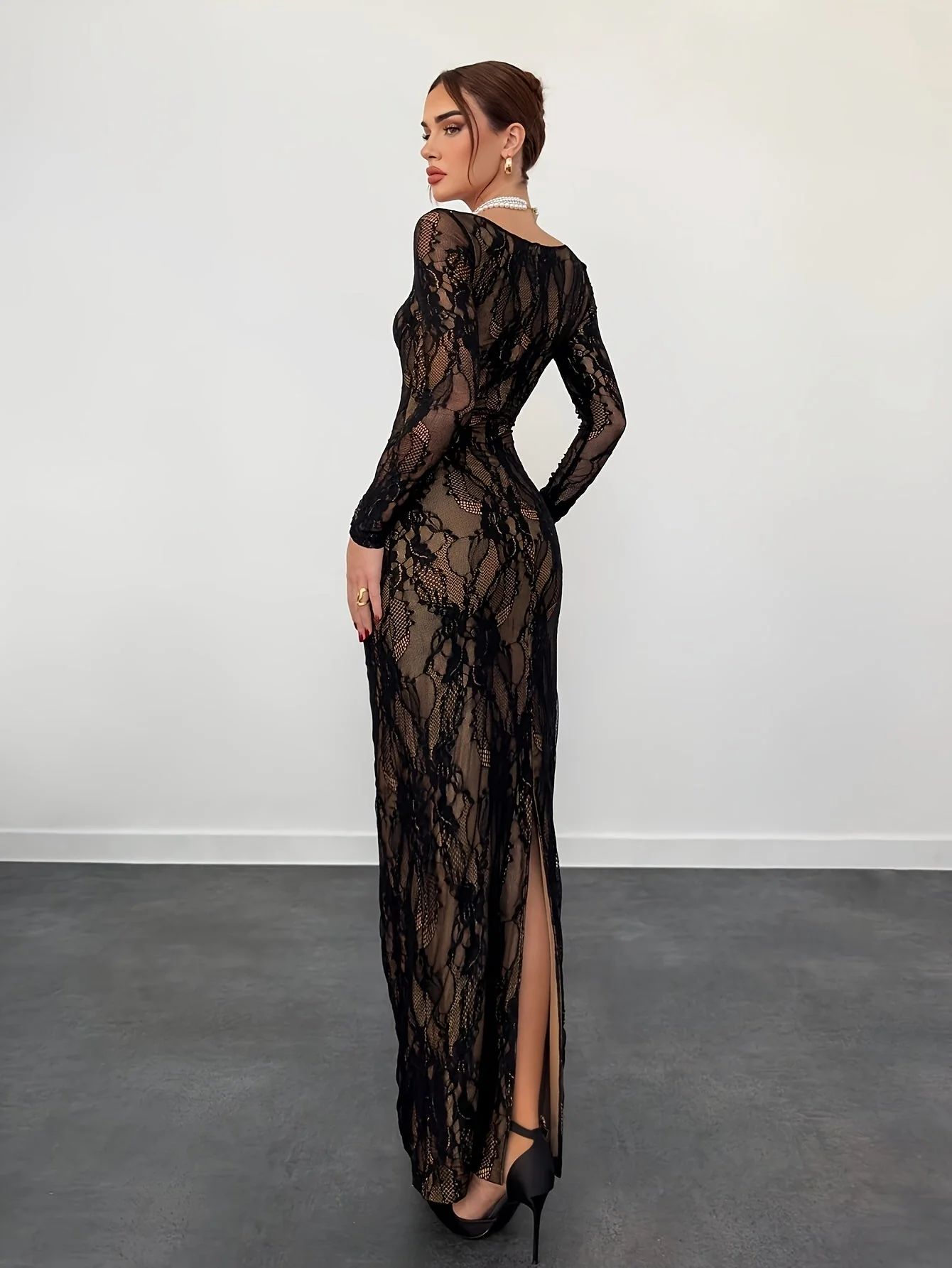 Damen Elegantes Bodycon Abendkleid mit Spitze und Langarm – Perfekt für besondere Anlässe - Image 4