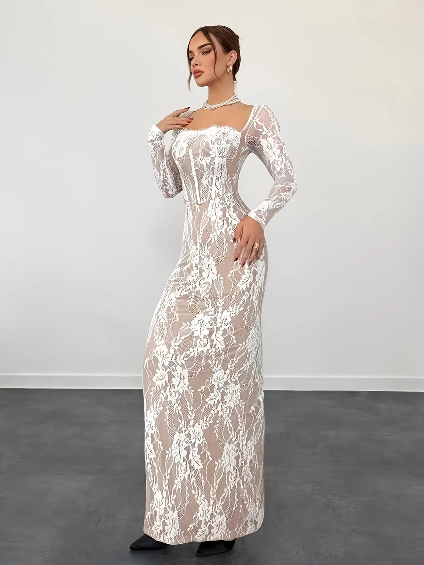 Damen Elegantes Bodycon Abendkleid mit Spitze und Langarm – Perfekt für besondere Anlässe - Image 7