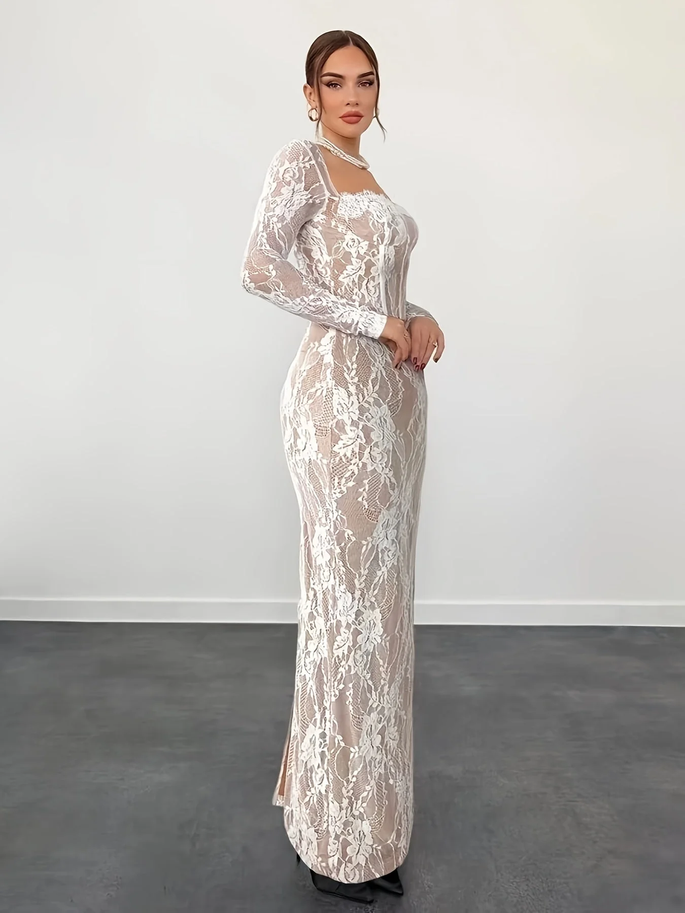 Damen Elegantes Bodycon Abendkleid mit Spitze und Langarm – Perfekt für besondere Anlässe - Image 9