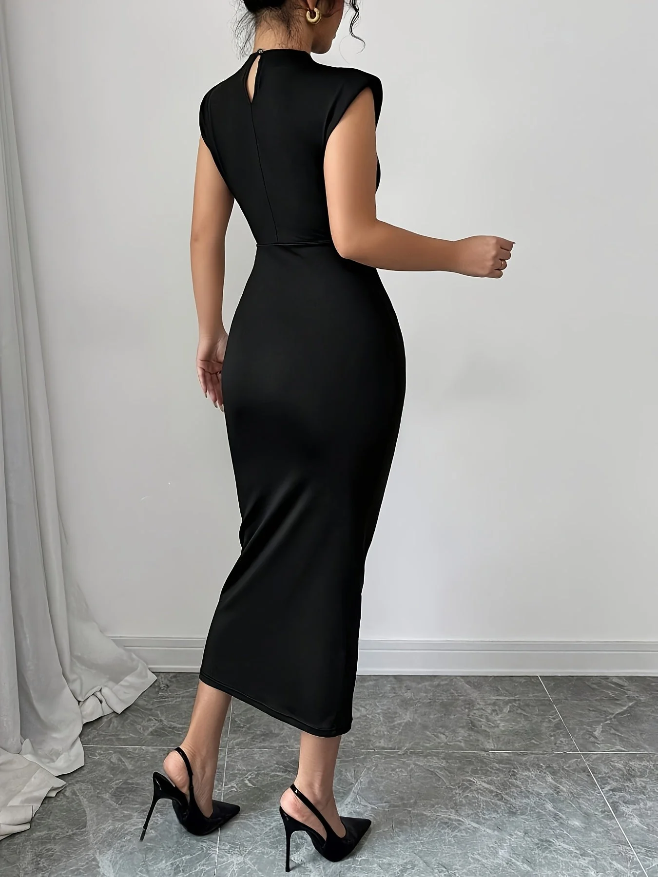 Damen Elegantes Bodycon Midikleid mit Schulterpolstern – Perfekt für besondere Anlässe und Business - Image 3