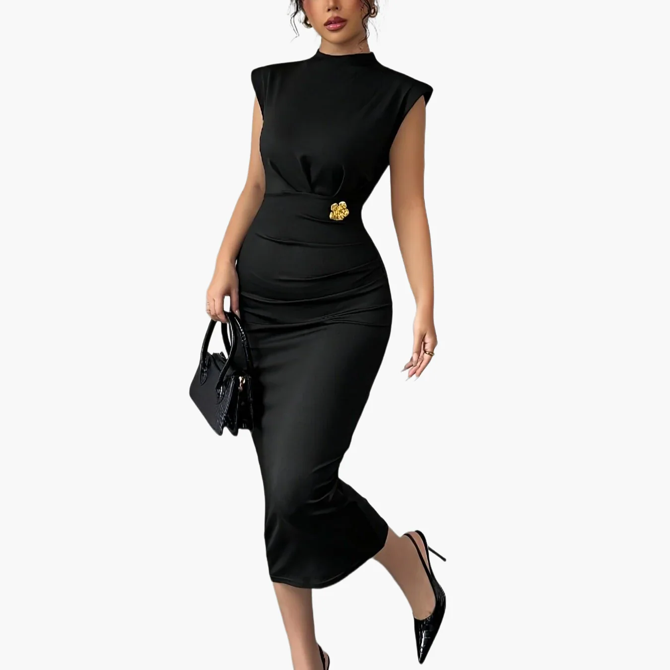Damen Elegantes Bodycon Midikleid mit Schulterpolstern – Perfekt für besondere Anlässe und Business - Image 9