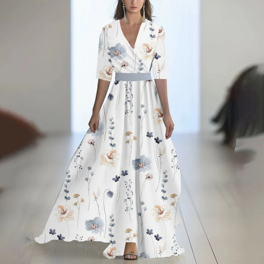 Damen Elegantes Chiffon-Maxikleid mit Blumenmuster – Perfekt für festliche Anlässe und Sommerpartys - Image 11