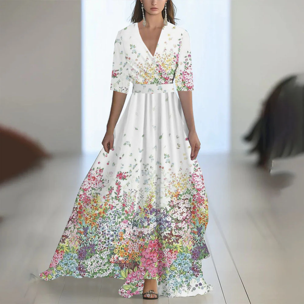 Damen Elegantes Chiffon-Maxikleid mit Blumenmuster – Perfekt für festliche Anlässe und Sommerpartys - Image 12