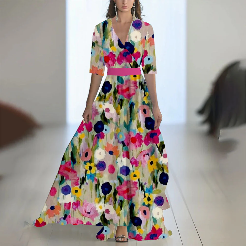 Damen Elegantes Chiffon-Maxikleid mit Blumenmuster – Perfekt für festliche Anlässe und Sommerpartys - Image 13