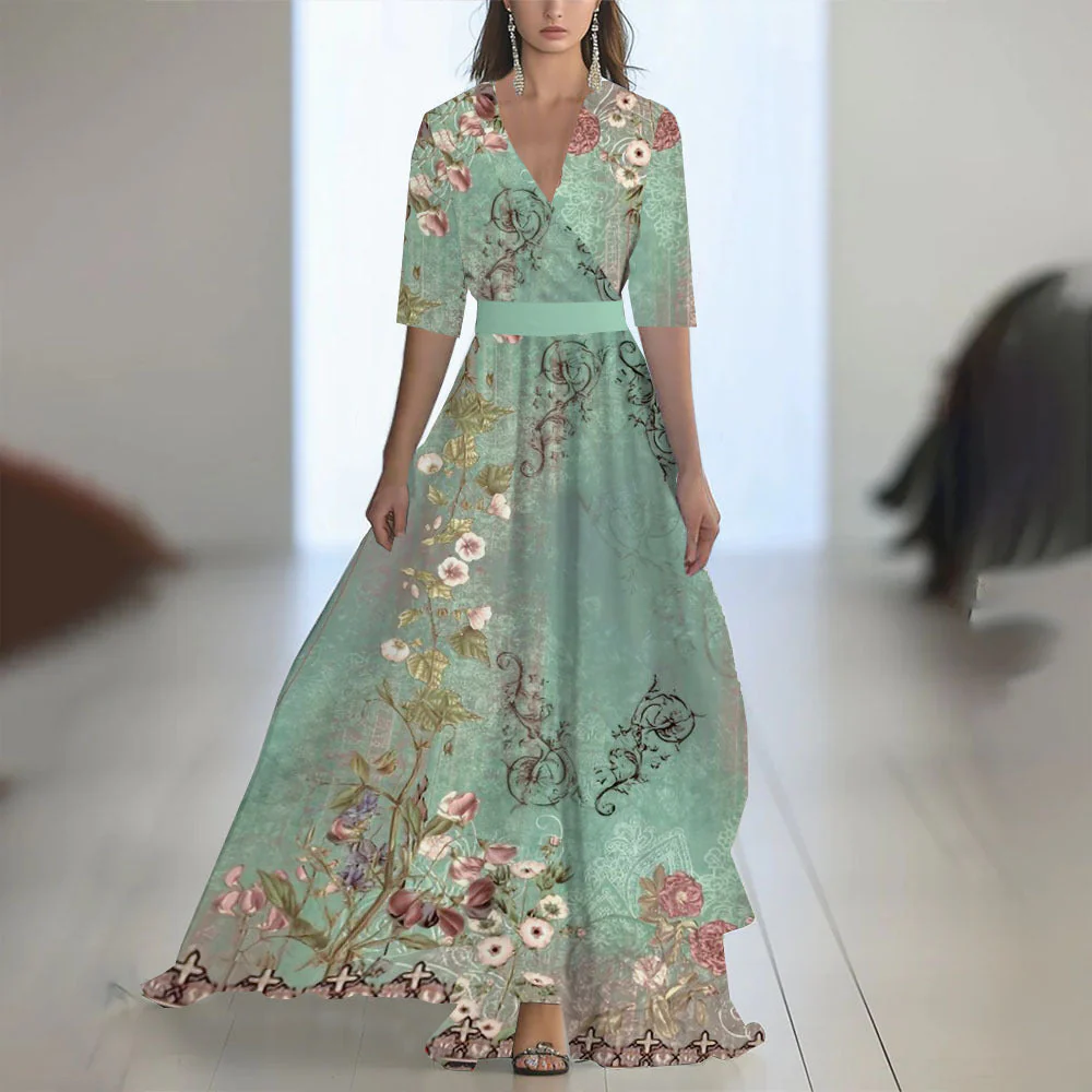 Damen Elegantes Chiffon-Maxikleid mit Blumenmuster – Perfekt für festliche Anlässe und Sommerpartys - Image 18