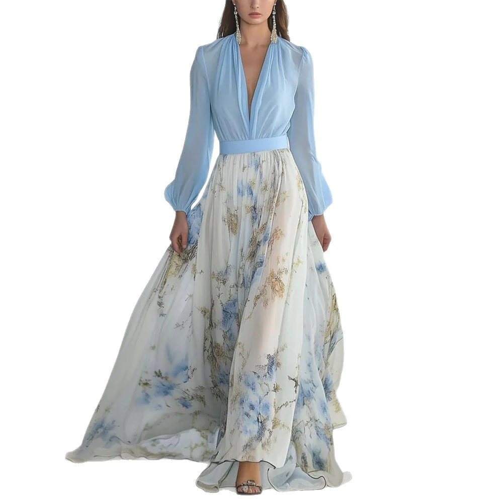 Damen Elegantes Chiffon-Maxikleid mit Blumenmuster – Perfekt für festliche Anlässe und Sommerpartys - Image 3