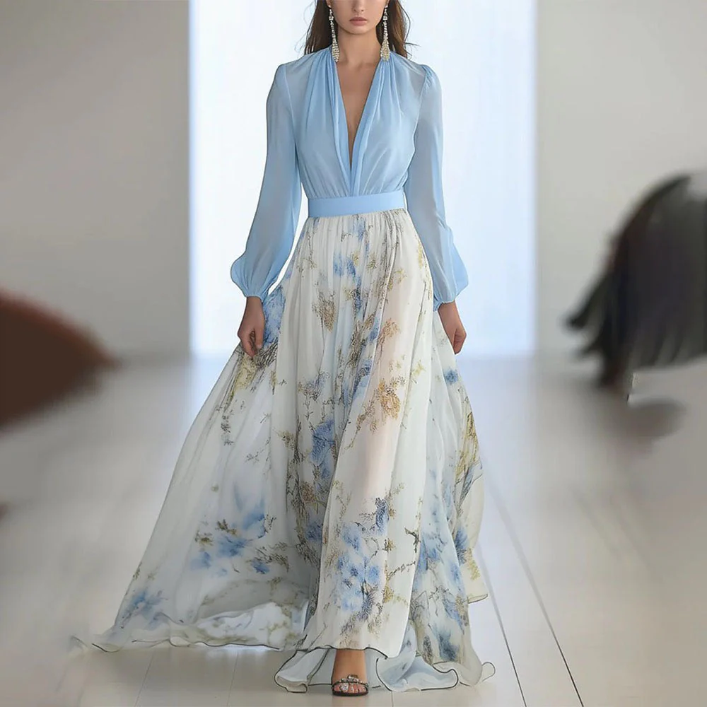 Damen Elegantes Chiffon-Maxikleid mit Blumenmuster – Perfekt für festliche Anlässe und Sommerpartys - Image 4
