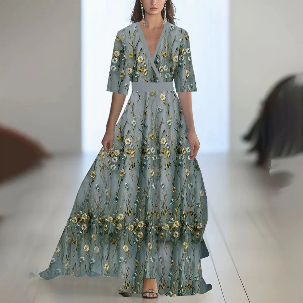 Damen Elegantes Chiffon-Maxikleid mit Blumenmuster – Perfekt für festliche Anlässe und Sommerpartys - Image 5