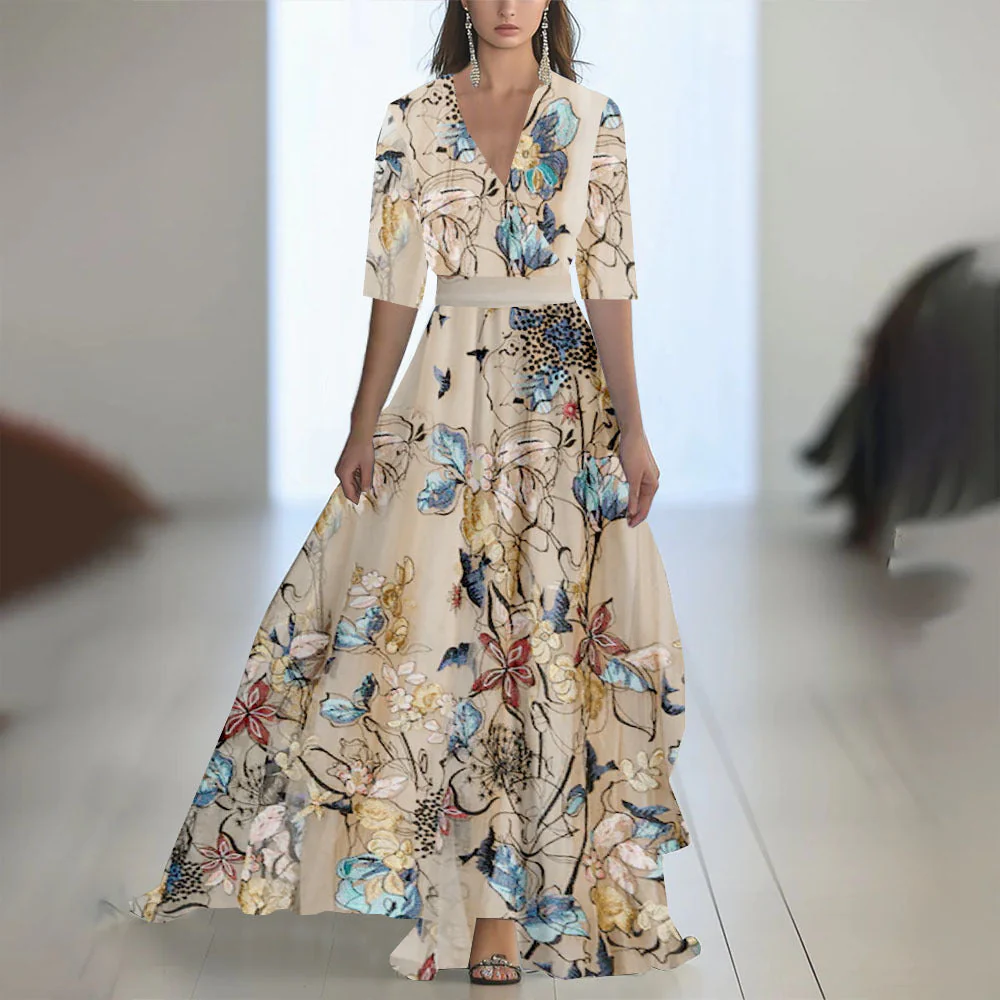 Damen Elegantes Chiffon-Maxikleid mit Blumenmuster – Perfekt für festliche Anlässe und Sommerpartys - Image 7