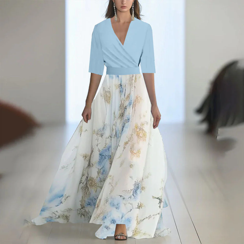 Damen Elegantes Chiffon-Maxikleid mit Blumenmuster – Perfekt für festliche Anlässe und Sommerpartys - Image 9