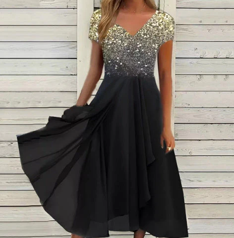 Damen Elegantes Chiffon Midikleid mit Blumenmuster und A-Linie für besondere Anlässe - Image 10