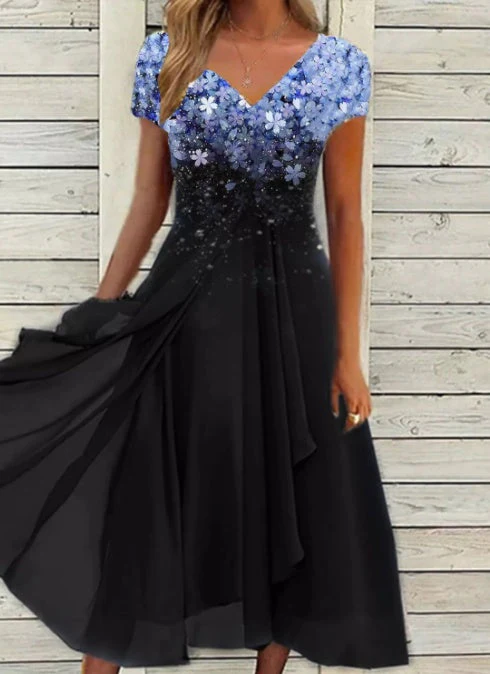 Damen Elegantes Chiffon Midikleid mit Blumenmuster und A-Linie für besondere Anlässe - Image 5