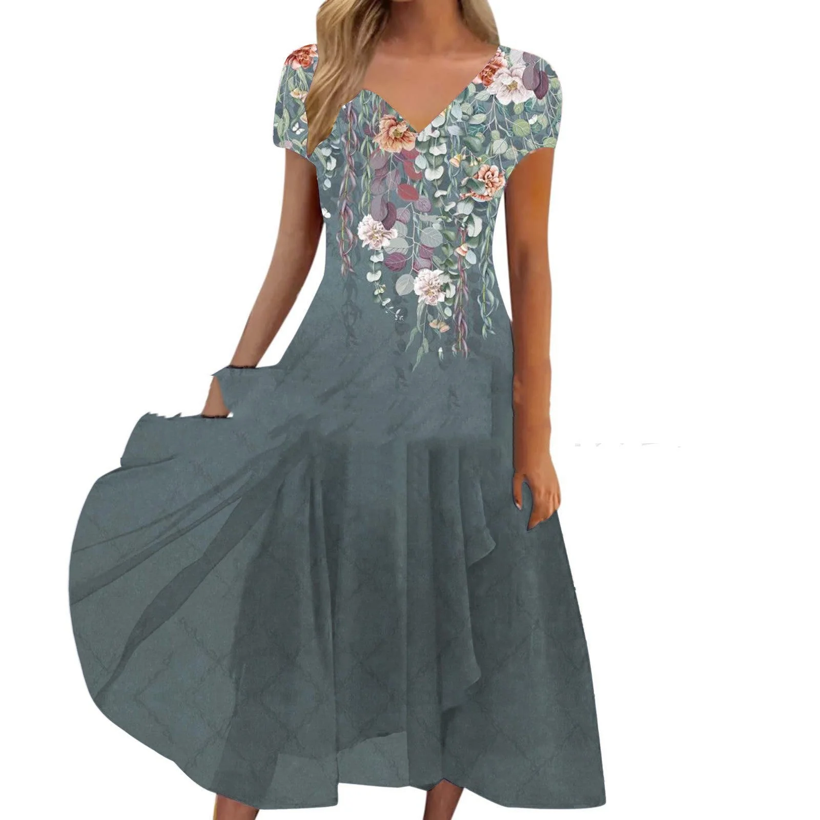 Damen Elegantes Chiffon Midikleid mit Blumenmuster und A-Linie für besondere Anlässe - Image 6