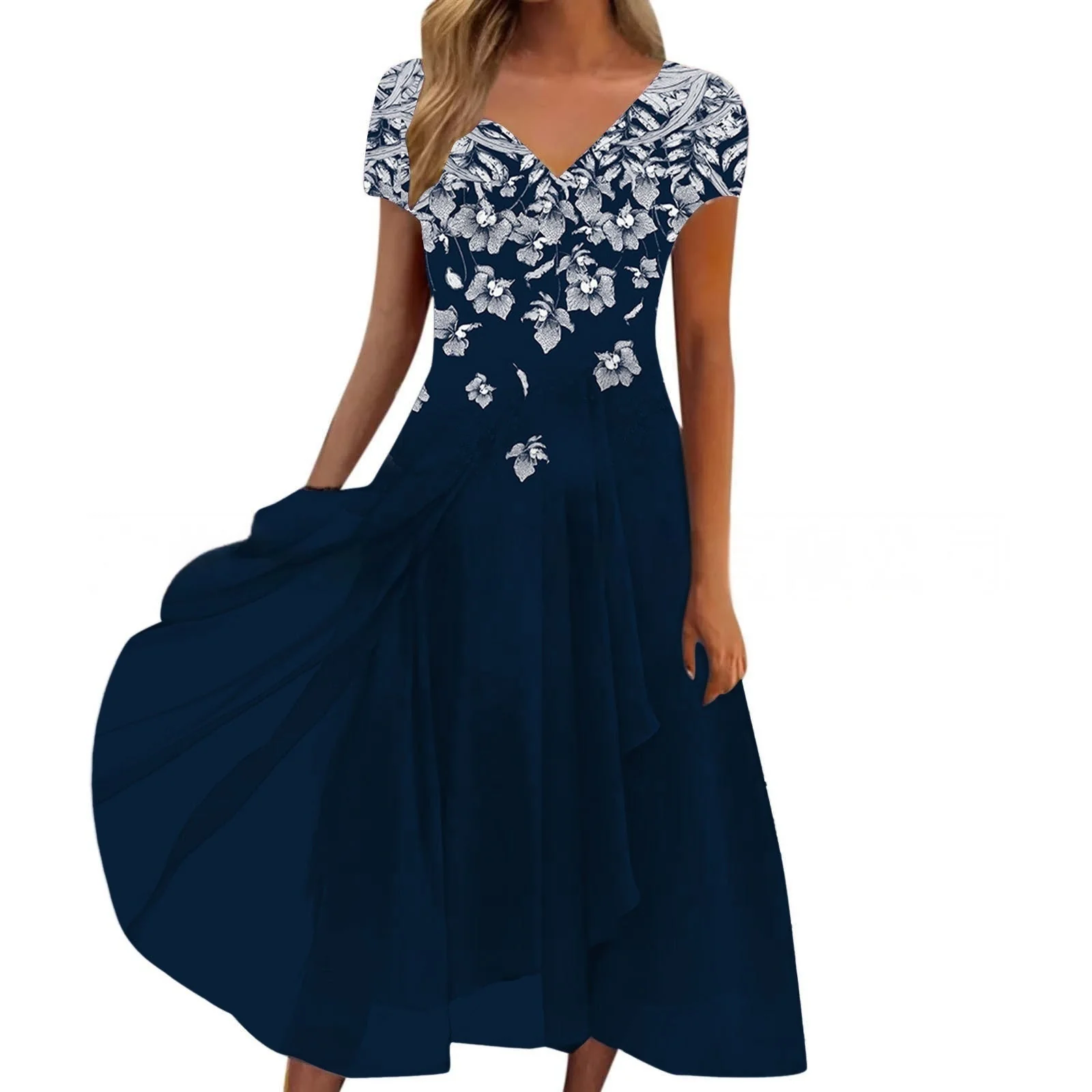 Damen Elegantes Chiffon Midikleid mit Blumenmuster und A-Linie für besondere Anlässe - Image 8