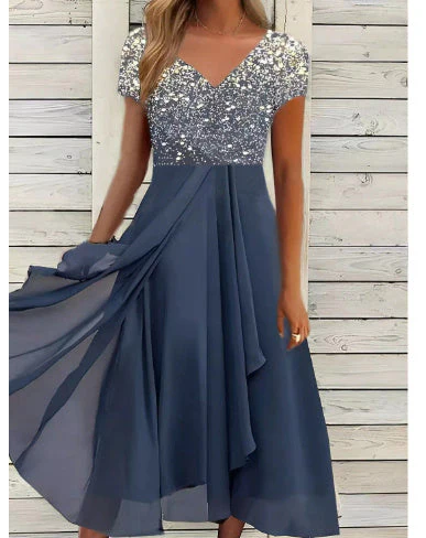 Damen Elegantes Chiffon Midikleid mit Blumenmuster und A-Linie für besondere Anlässe - Image 9
