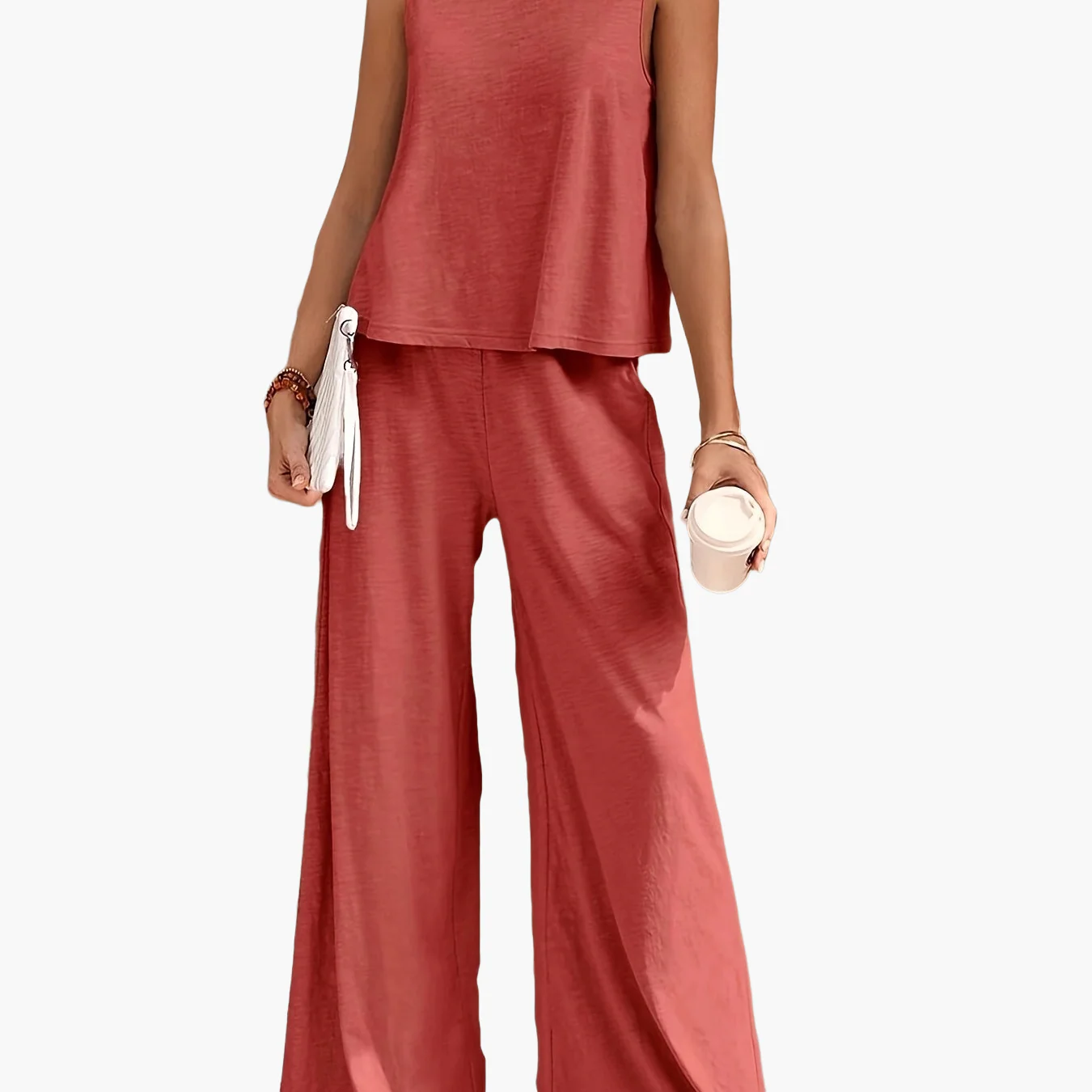 Damen Elegantes Freizeit Zweiteiler Set – Ärmelloses Top und Weite Hose für Alltag und Urlaub - Image 6