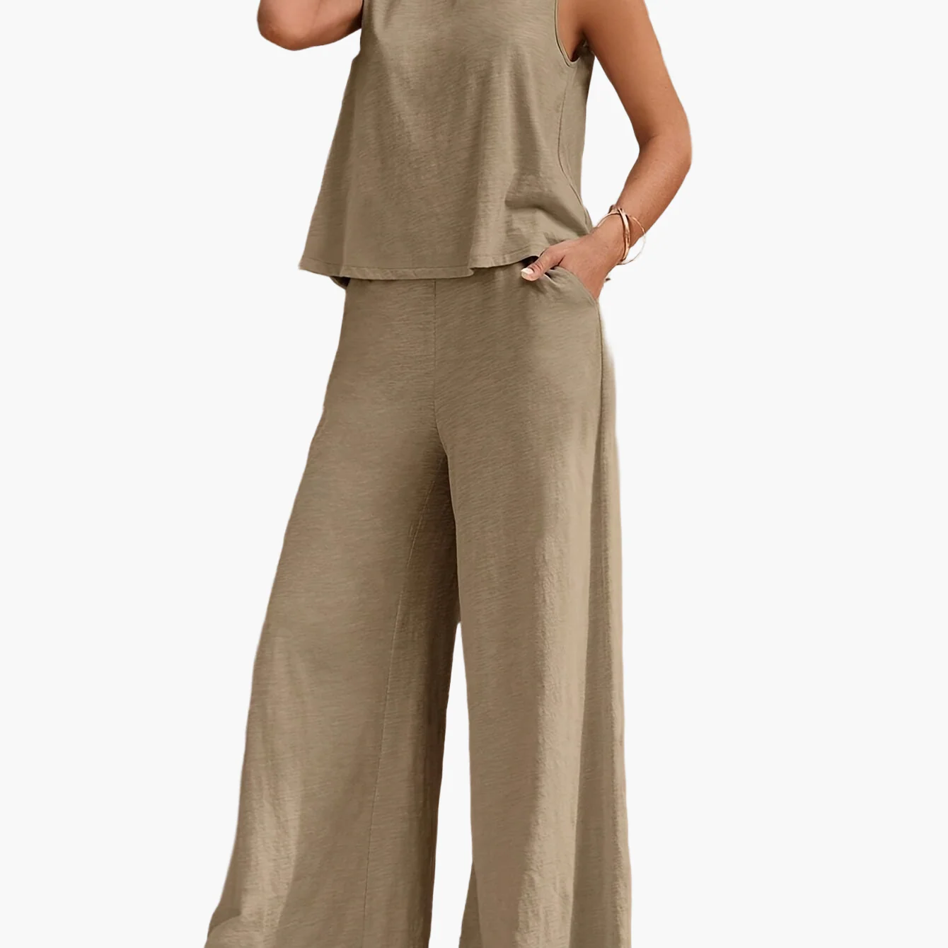Damen Elegantes Freizeit Zweiteiler Set – Ärmelloses Top und Weite Hose für Alltag und Urlaub - Image 8