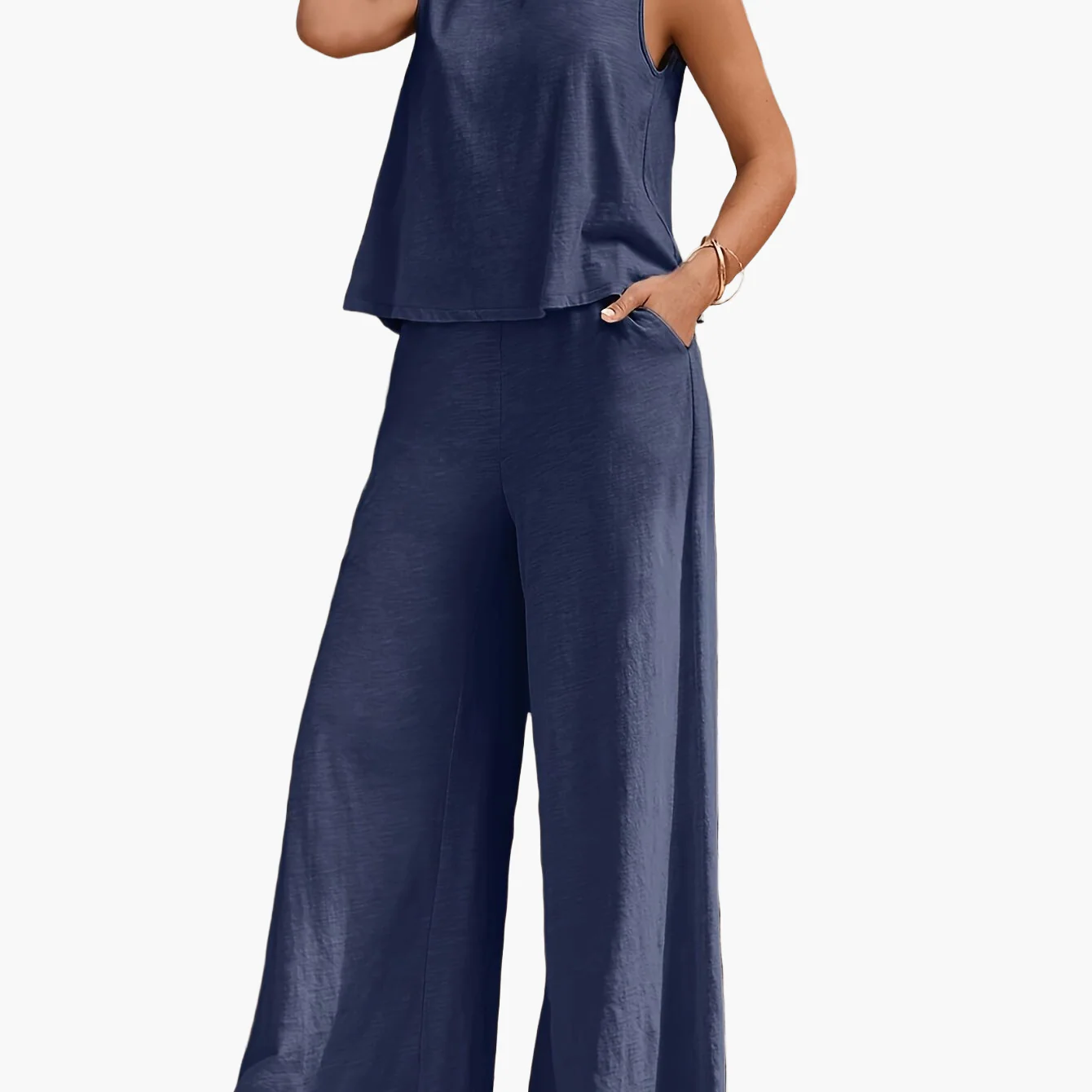 Damen Elegantes Freizeit Zweiteiler Set – Ärmelloses Top und Weite Hose für Alltag und Urlaub - Image 9