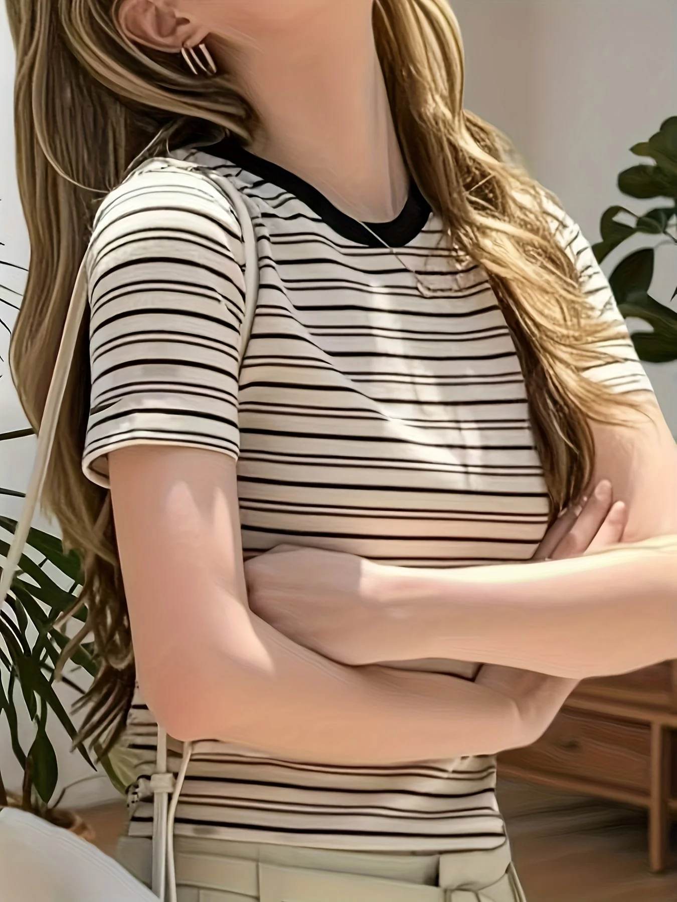 Damen Elegantes Gestreiftes T-Shirt mit Rundhalsausschnitt – Perfekt für Alltag und Büro - Image 5
