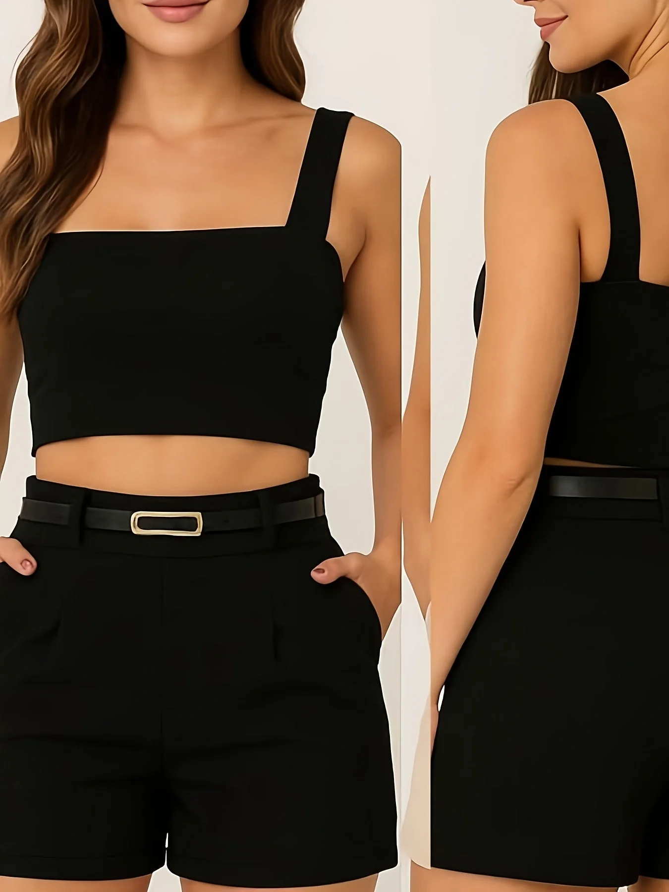 Damen Elegantes Kurzes Top und High-Waist Shorts Set – Sommer Outfit für Freizeit und Events