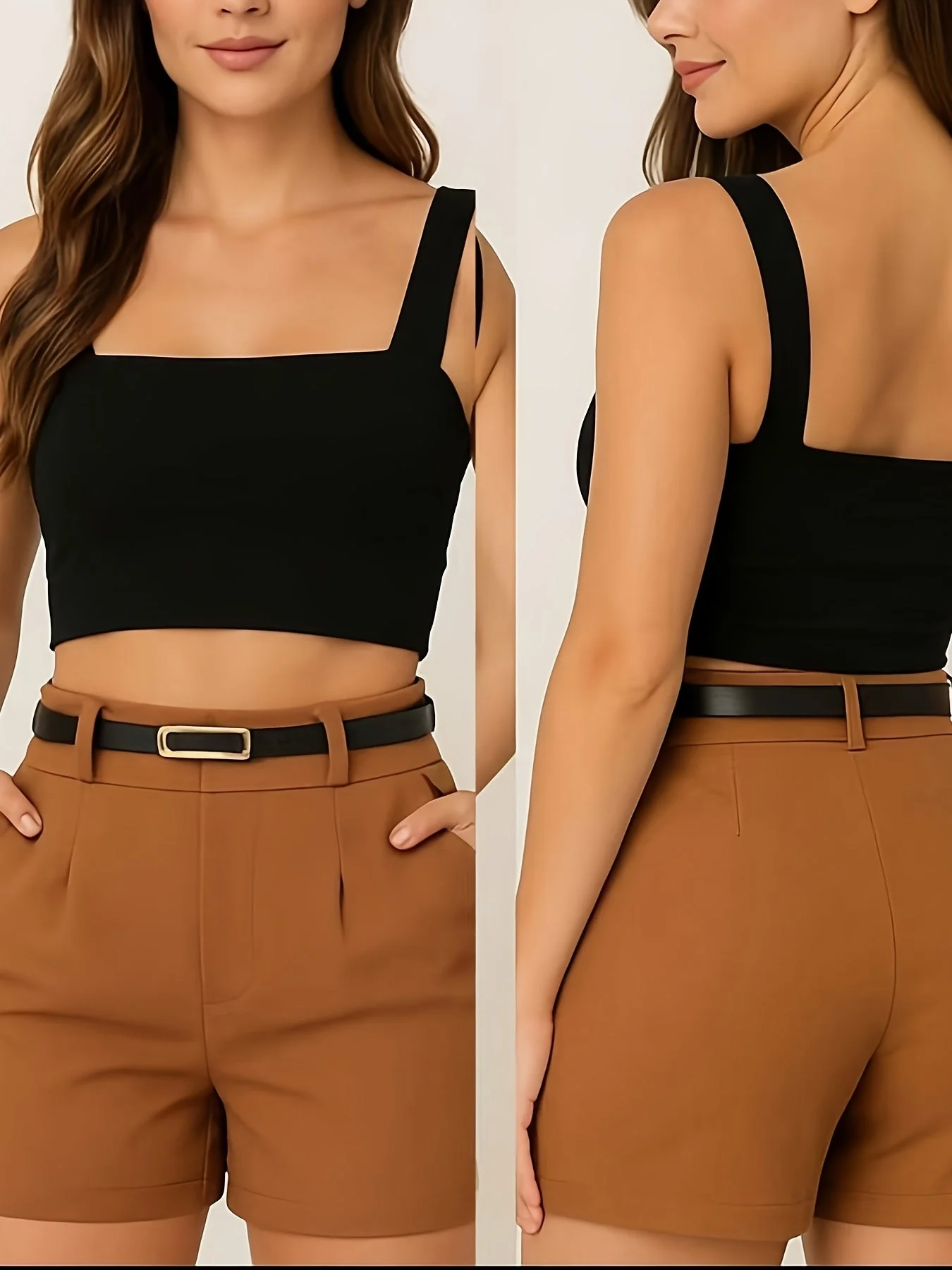 Damen Elegantes Kurzes Top und High-Waist Shorts Set – Sommer Outfit für Freizeit und Events - Image 3