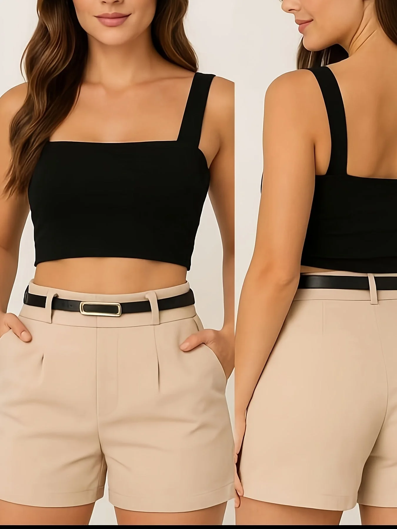 Damen Elegantes Kurzes Top und High-Waist Shorts Set – Sommer Outfit für Freizeit und Events - Image 4