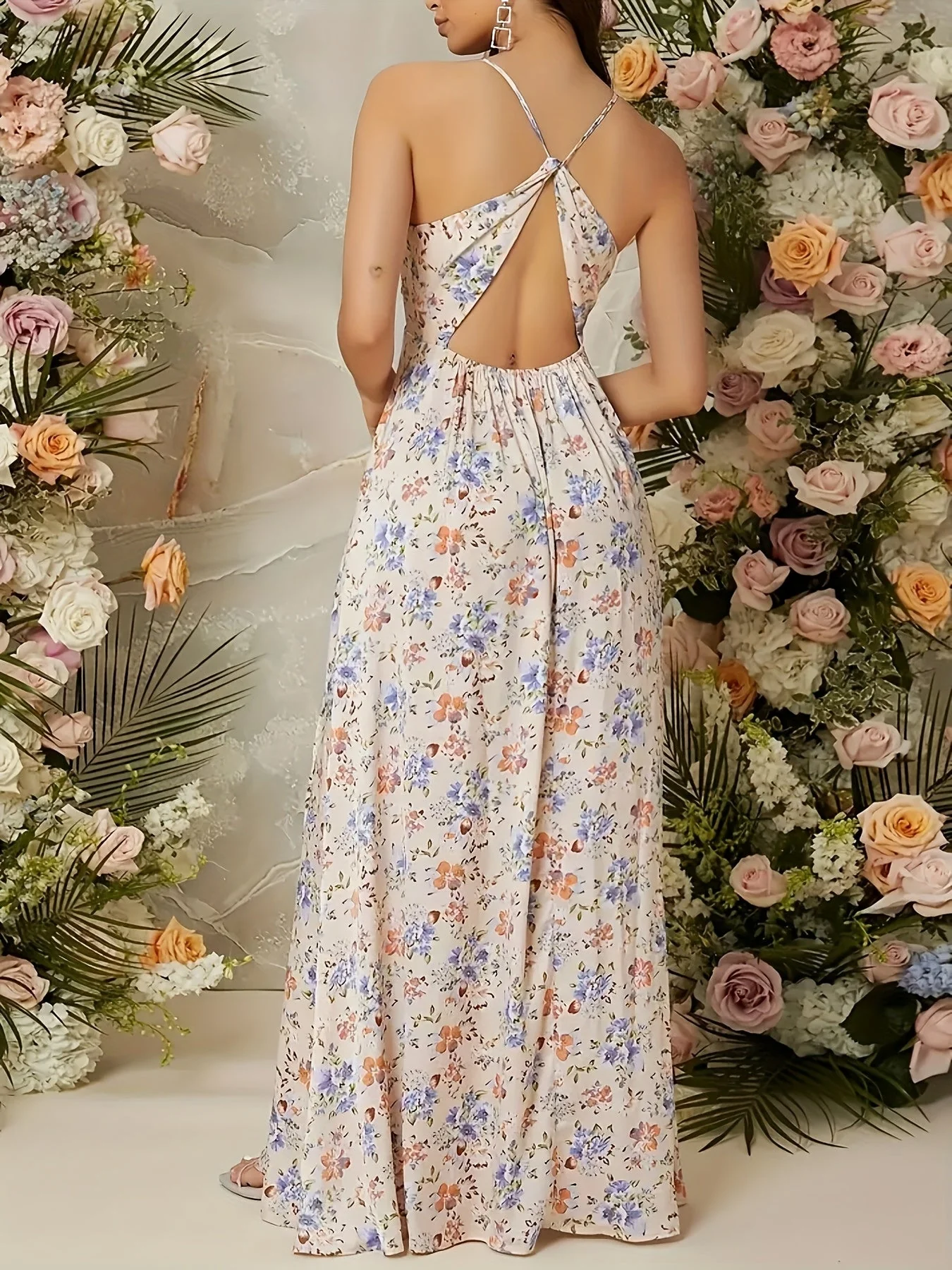 Damen Elegantes Maxikleid mit Blumenmuster und Schlitz – Perfekt für Feste und besondere Anlässe - Image 3