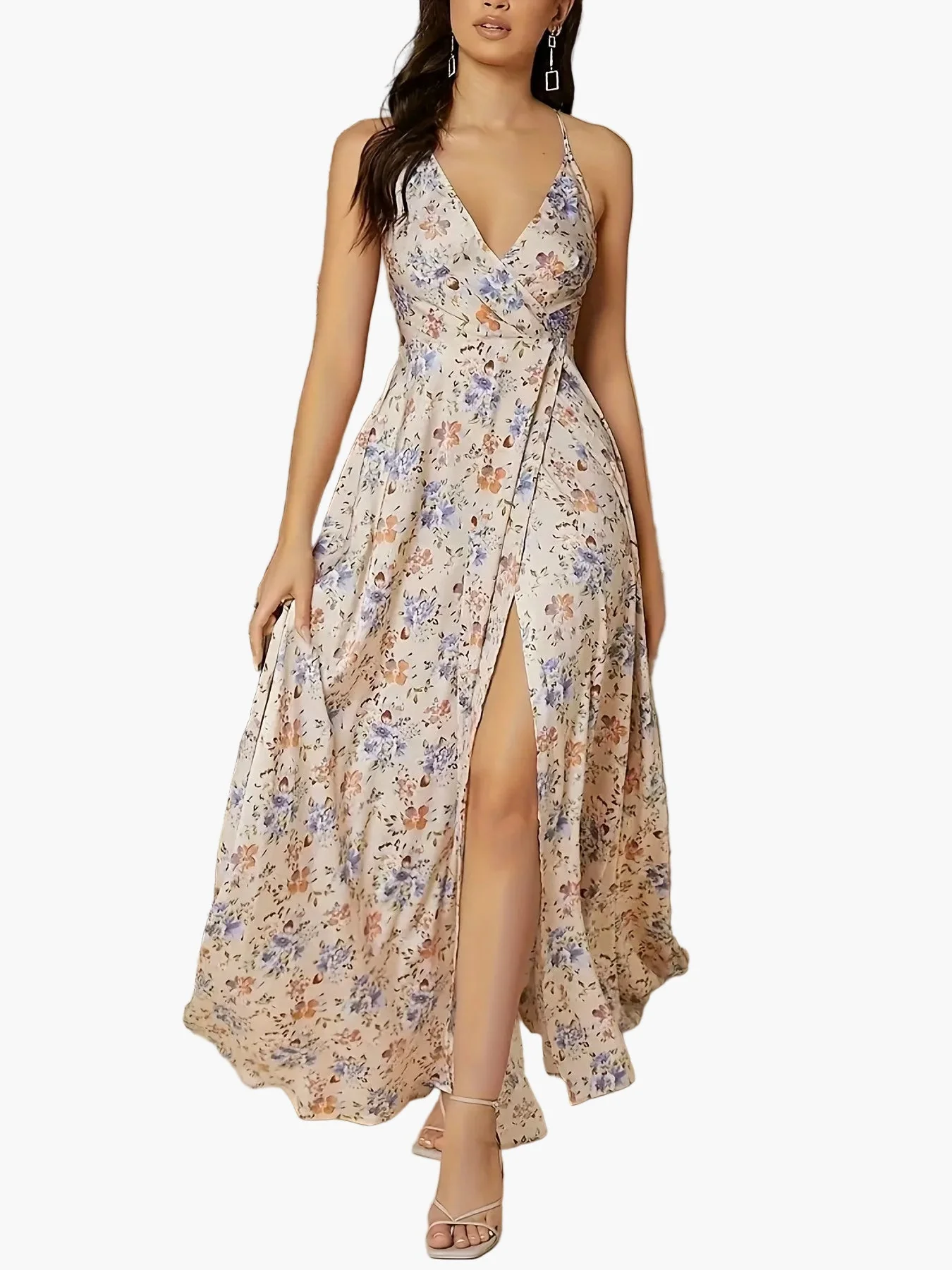 Damen Elegantes Maxikleid mit Blumenmuster und Schlitz – Perfekt für Feste und besondere Anlässe - Image 5