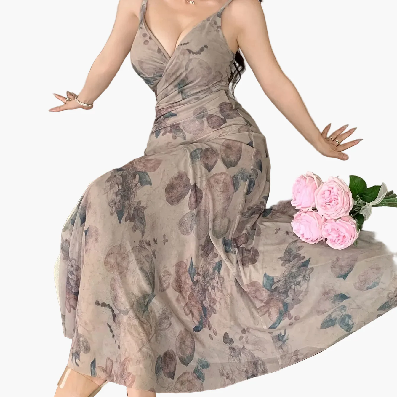 Damen Elegantes Maxikleid mit Blumenmuster und V-Ausschnitt – Perfekt für Frühling & Sommer - Image 12