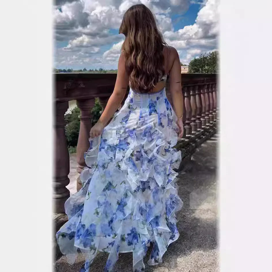 Damen Elegantes Maxikleid mit Blumen und Volants – Perfekt für besondere Anlässe und Abendveranstaltungen - Image 3