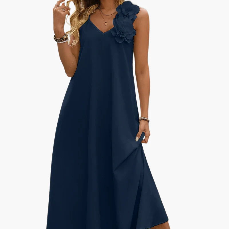 Damen Elegantes Maxikleid mit V-Ausschnitt und Blumenapplikation – Perfekt für Sommerfeste und Gartenpartys - Image 10