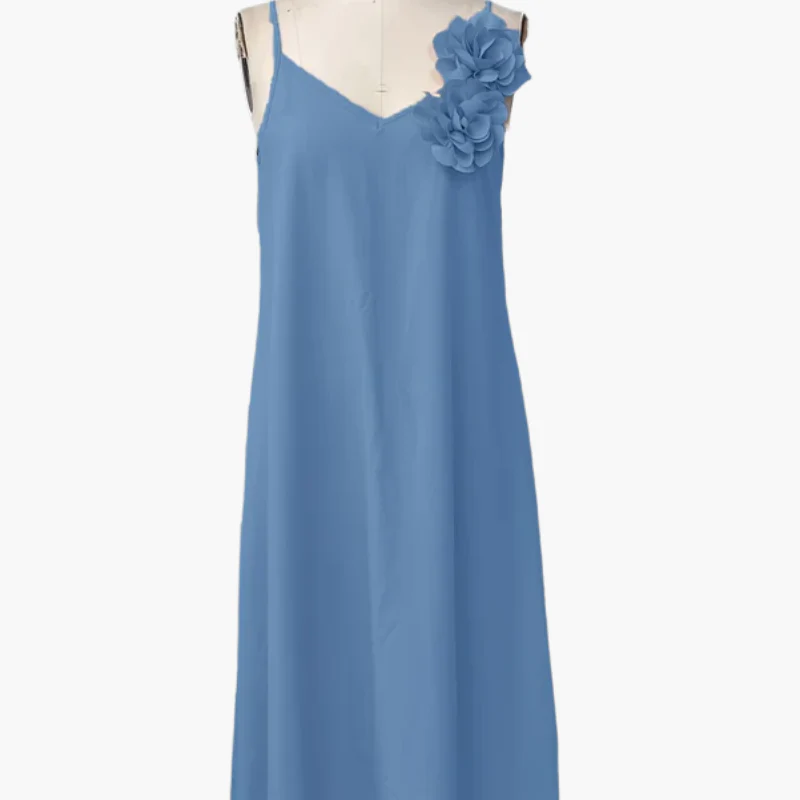 Damen Elegantes Maxikleid mit V-Ausschnitt und Blumenapplikation – Perfekt für Sommerfeste und Gartenpartys - Image 12