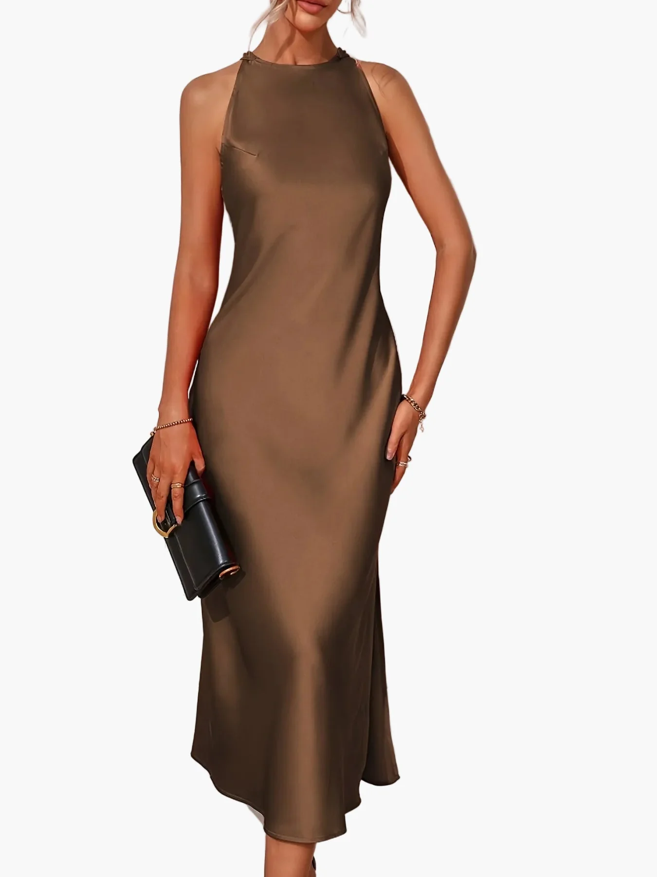 Damen Elegantes Midikleid mit Hohem Ausschnitt für besondere Anlässe - Image 5