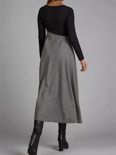 Damen Elegantes Midikleid mit Kontrastnähten und Langarm – Schwingender Schnitt für Büro & Alltag - Image 2