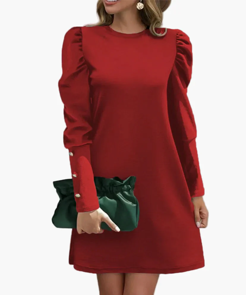 Damen Elegantes Minikleid mit Puffärmeln und Knopfdetails – Perfekt für Alltag & besondere Anlässe - Image 3