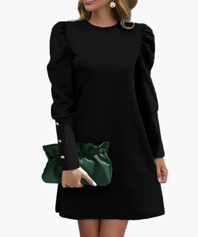 Damen Elegantes Minikleid mit Puffärmeln und Knopfdetails – Perfekt für Alltag & besondere Anlässe - Image 5