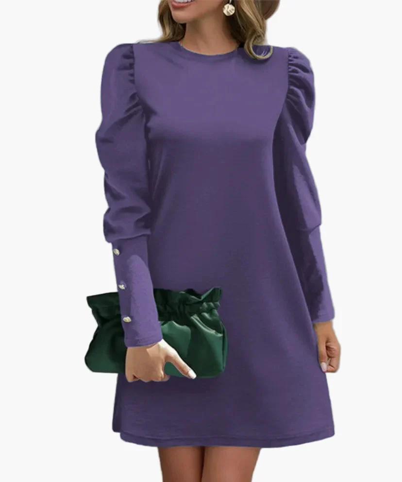 Damen Elegantes Minikleid mit Puffärmeln und Knopfdetails – Perfekt für Alltag & besondere Anlässe - Image 7
