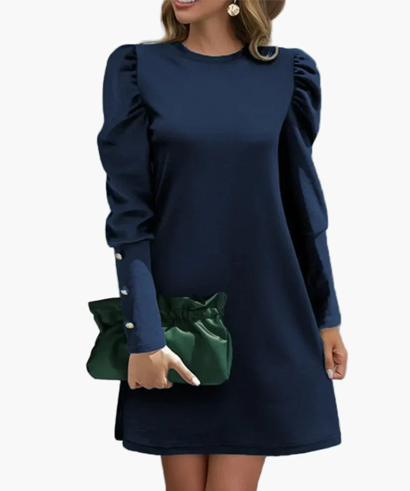 Damen Elegantes Minikleid mit Puffärmeln und Knopfdetails – Perfekt für Alltag & besondere Anlässe - Image 9