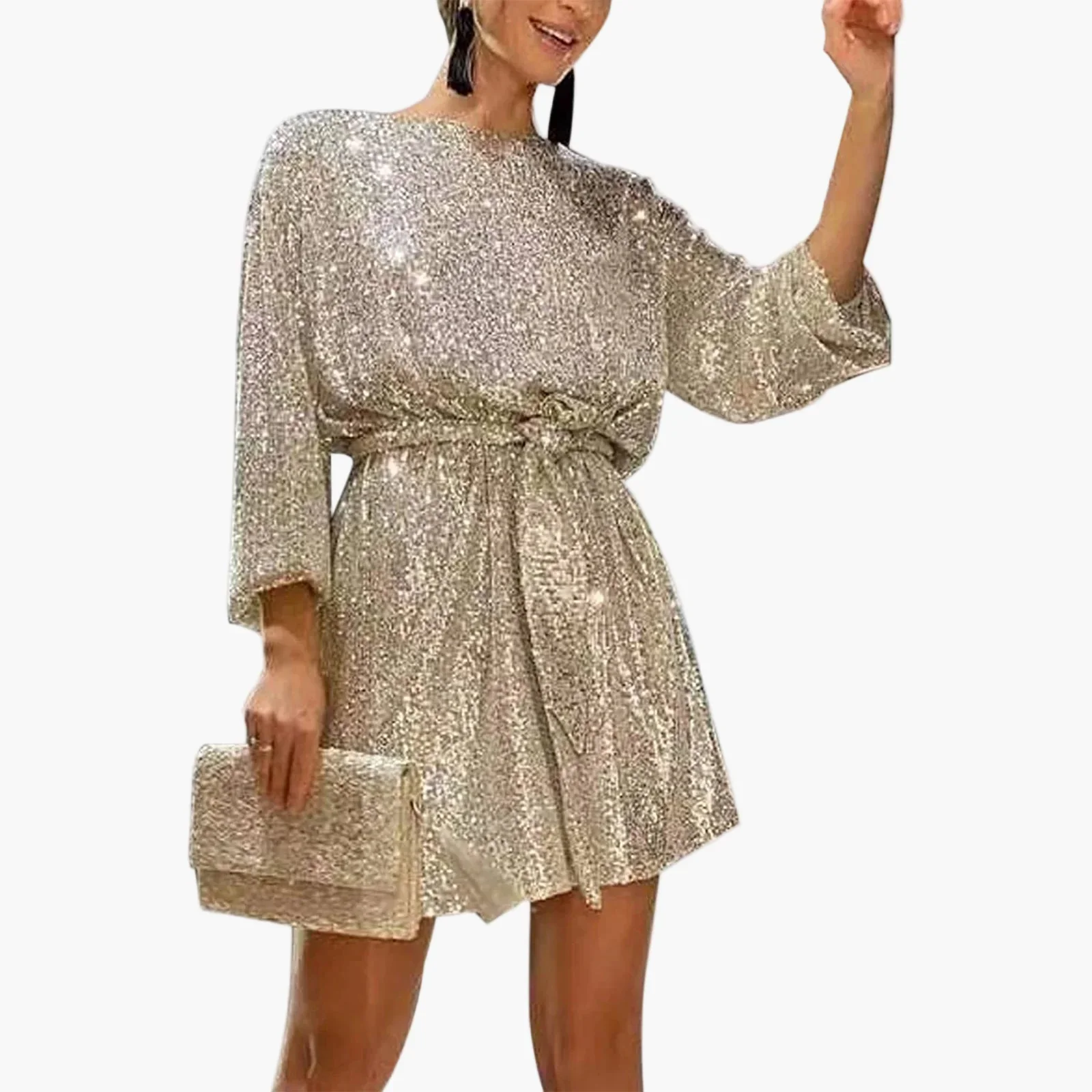 Damen Elegantes Pailletten Minikleid – Party, Abend, Festlich, Glitzer, Modisch - Image 6