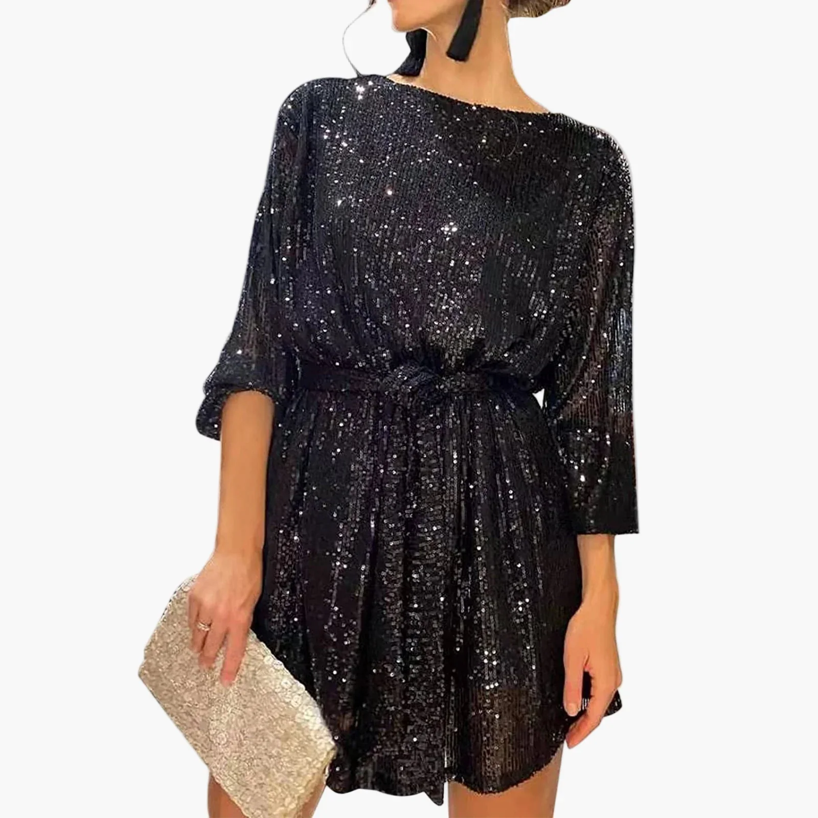 Damen Elegantes Pailletten Minikleid – Party, Abend, Festlich, Glitzer, Modisch - Image 7