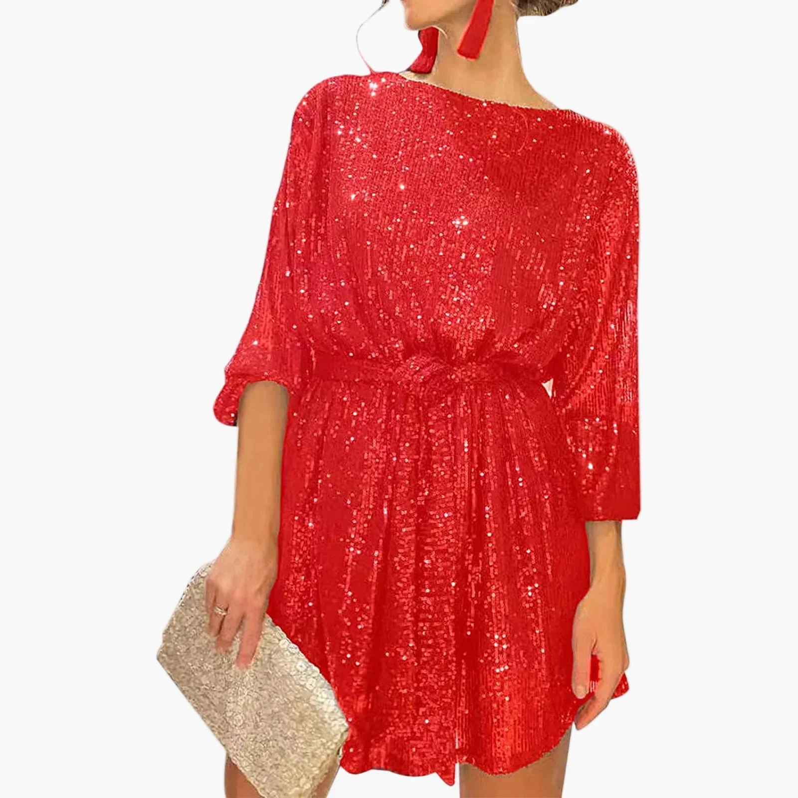 Damen Elegantes Pailletten Minikleid – Party, Abend, Festlich, Glitzer, Modisch - Image 9