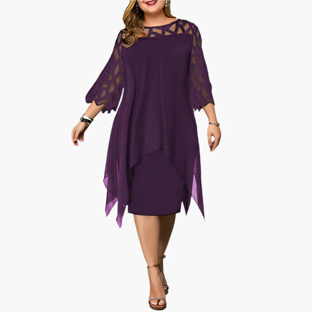 Damen Elegantes Plus Size Abendkleid mit Spitzenärmeln und Asymmetrischem Schnitt – Perfekt für festliche Anlässe - Image 2